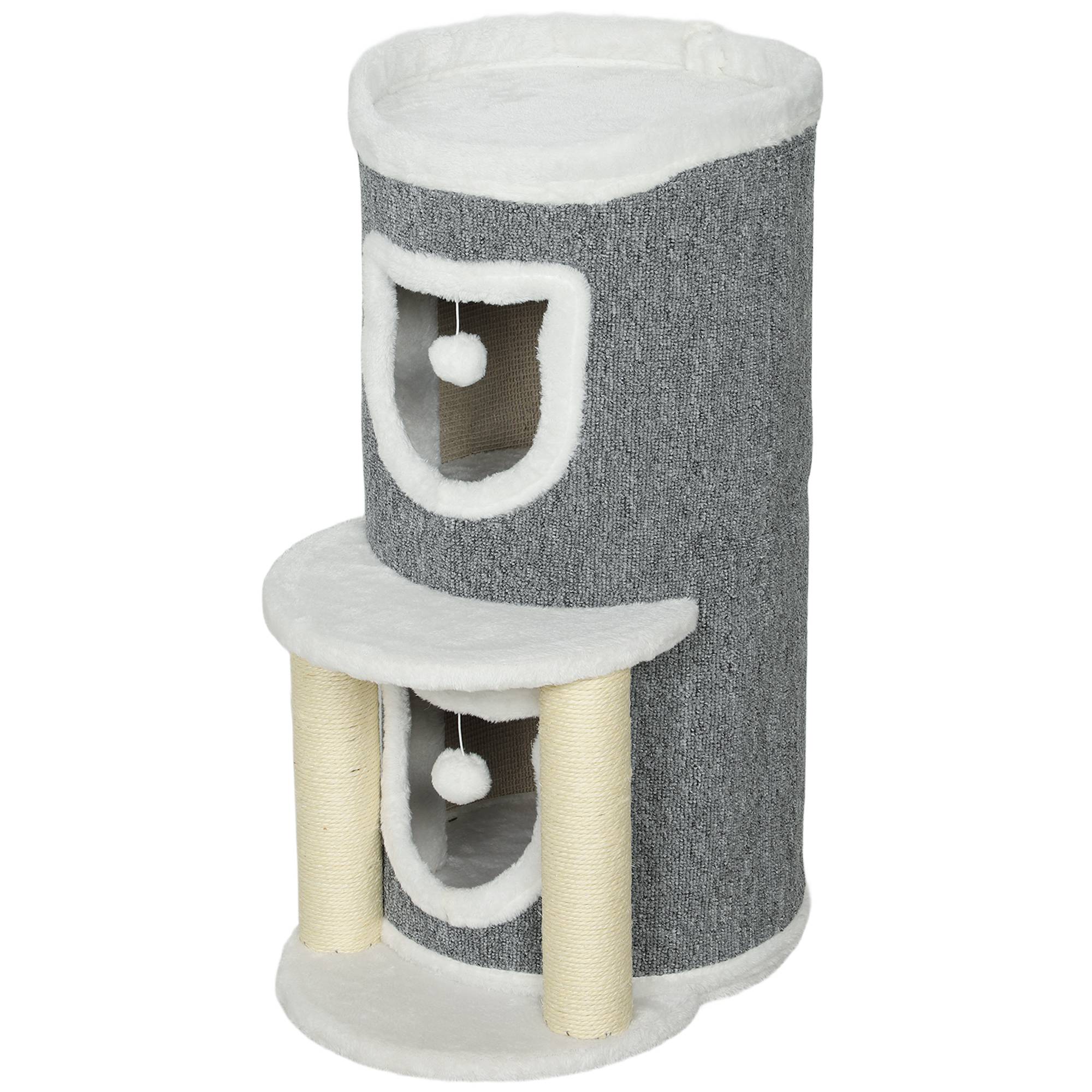 Arbre à chat à griffer, 76 cm, avec couchage, 2 niches, poteaux en sisal, tapis de jeu, balles, gris - Image 2