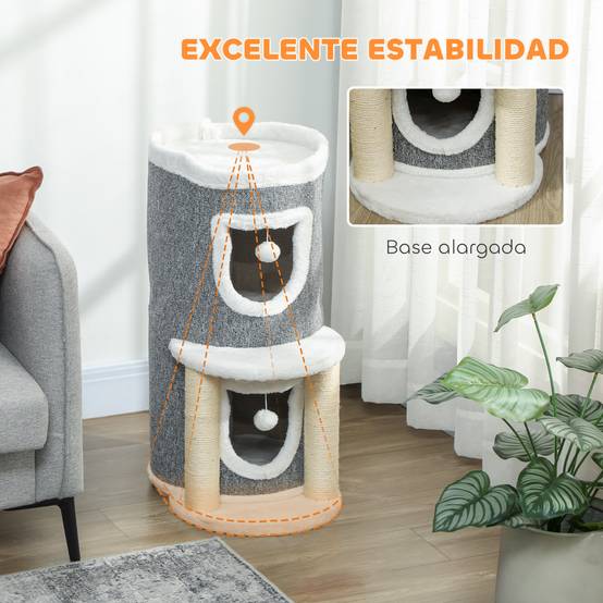 Arbre à chat à griffer, 76 cm, avec couchage, 2 niches, poteaux en sisal, tapis de jeu, balles, gris - Image 9