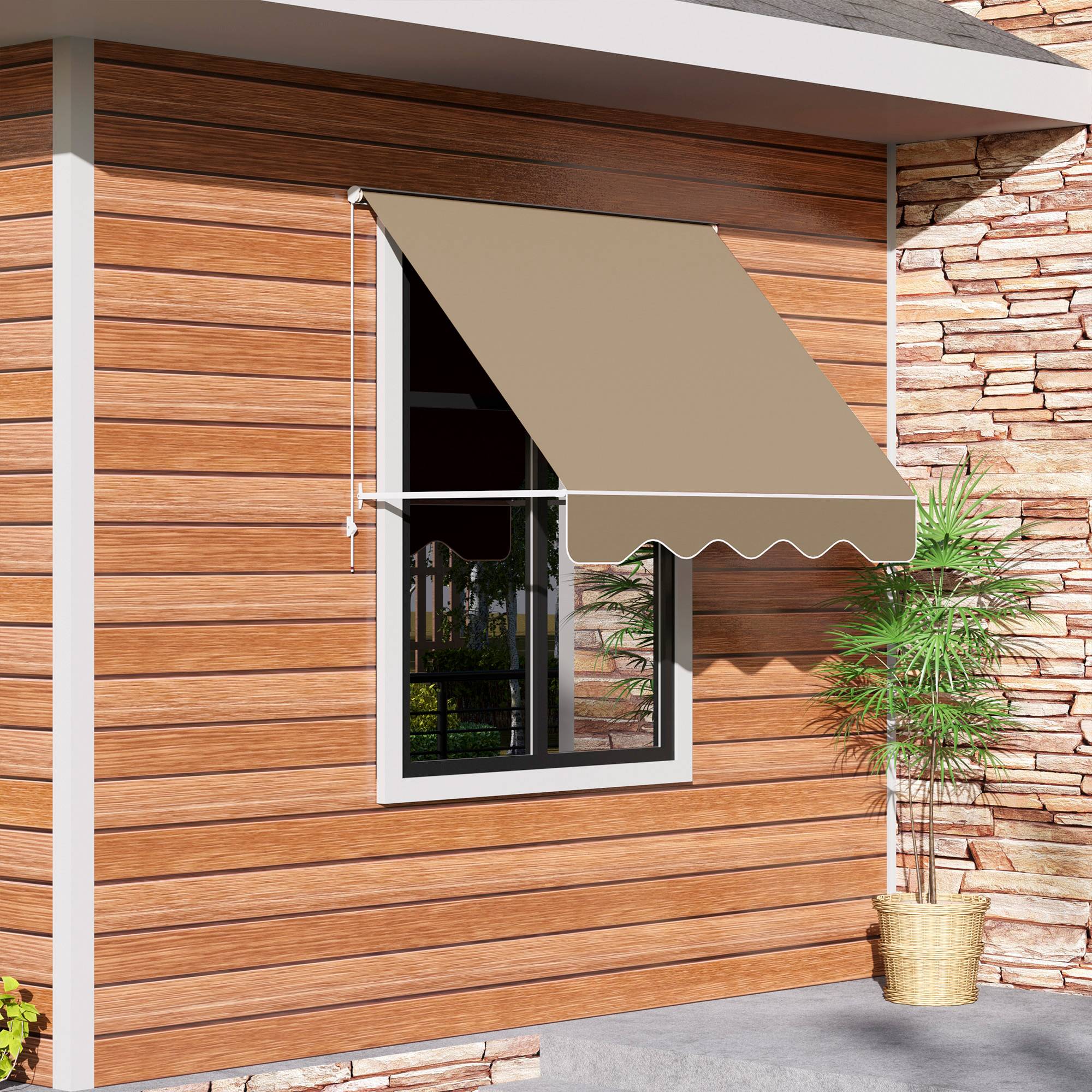 Store banne Manuel Inclinaison réglable Aluminium Polyester imperméabilisé 70L x 180l cm Beige - Image 4