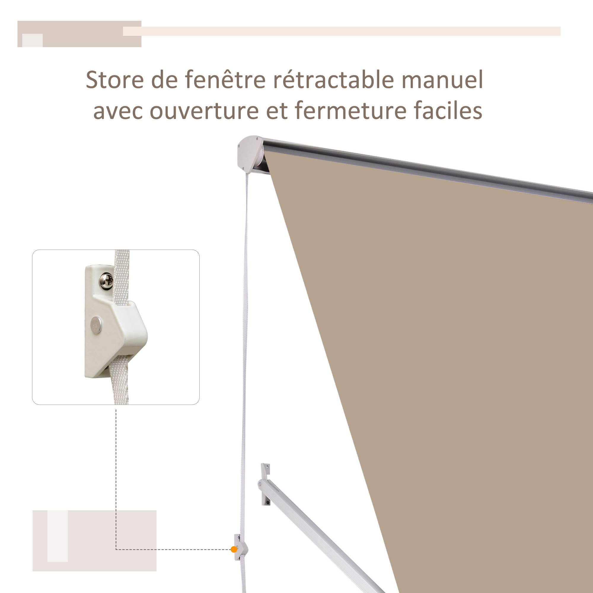 Store banne Manuel Inclinaison réglable Aluminium Polyester imperméabilisé 70L x 180l cm Beige - Image 8