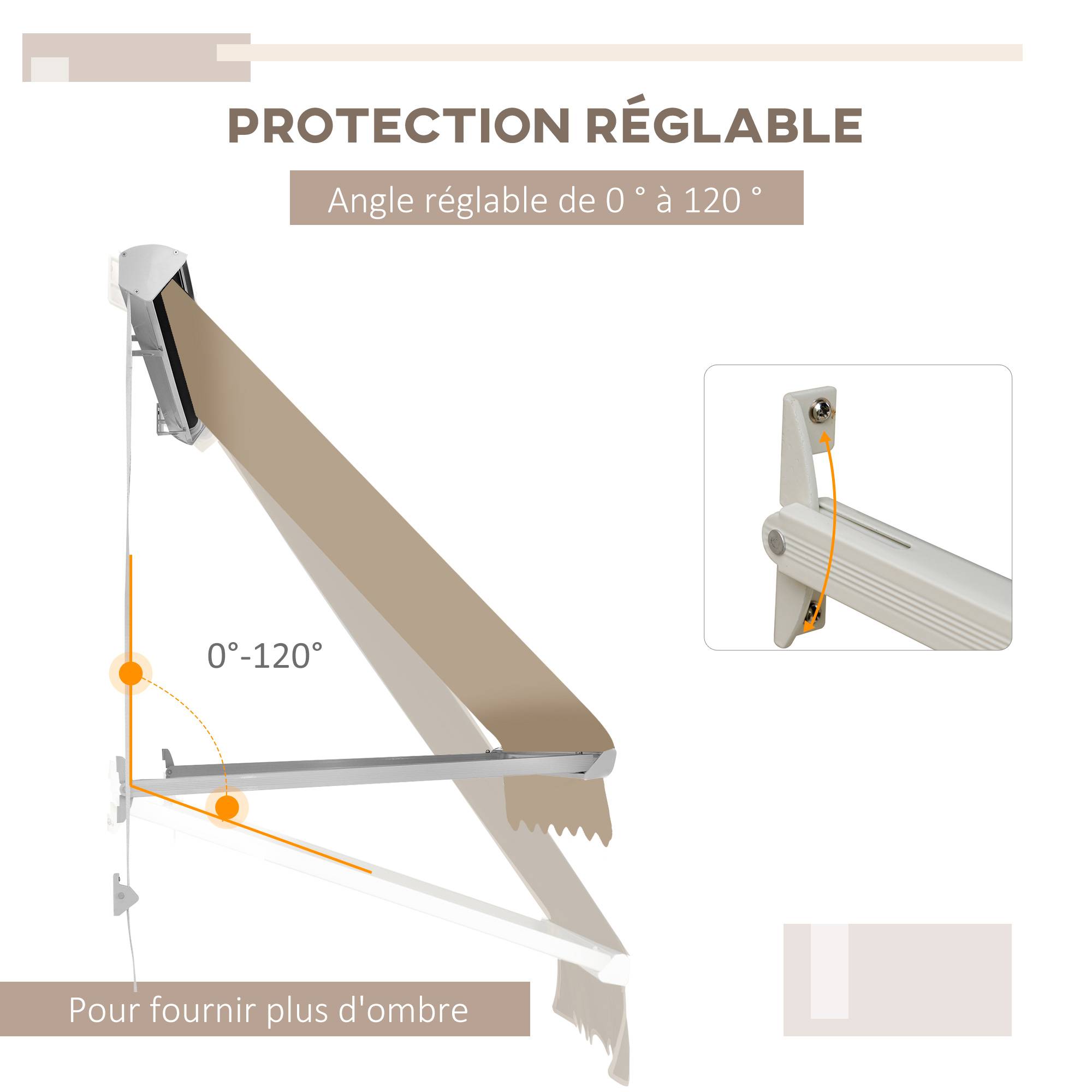 Store banne Manuel Inclinaison réglable Aluminium Polyester imperméabilisé 70L x 180l cm Beige - Image 7
