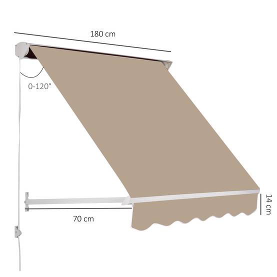 Store banne Manuel Inclinaison réglable Aluminium Polyester imperméabilisé 70L x 180l cm Beige - Image 5