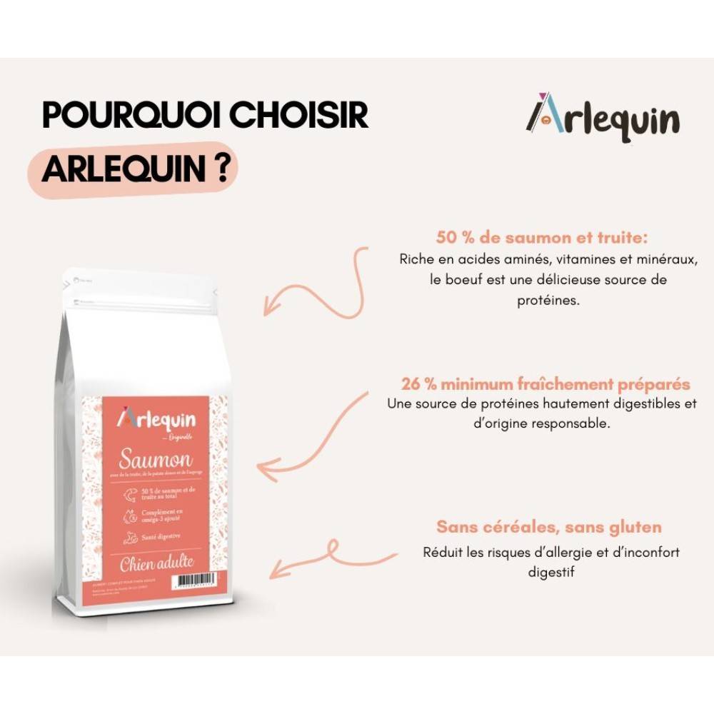 CROQUETTE CHIEN SANS CÉRÉALES ARLEQUIN ORIGINELLE SAUMON TRUITE 12 kg - Image 2