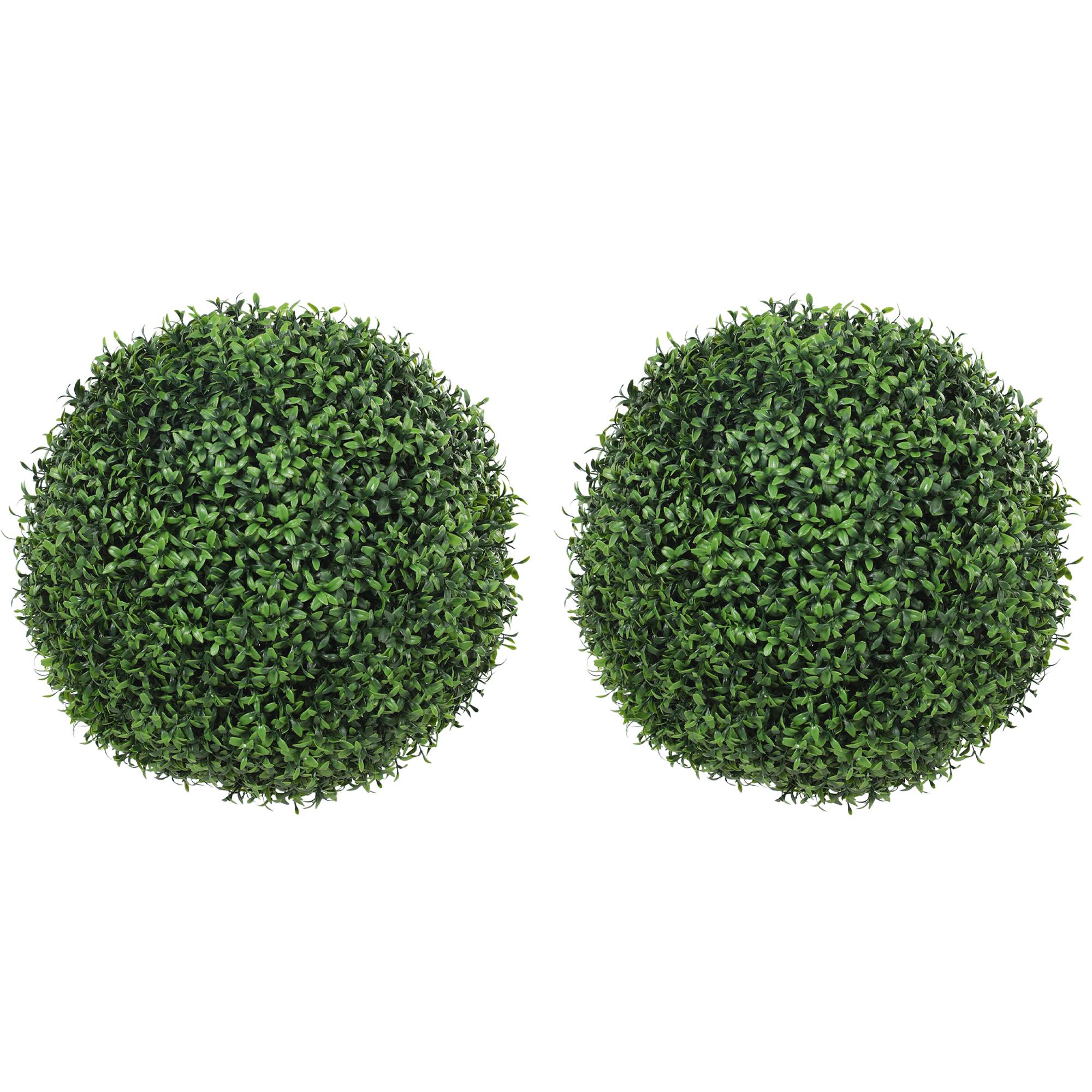 Lot de 2 boules de buis artificielles en pot, résistantes aux UV, 42 cm, pour décoration intérieure/extérieure - Image 1