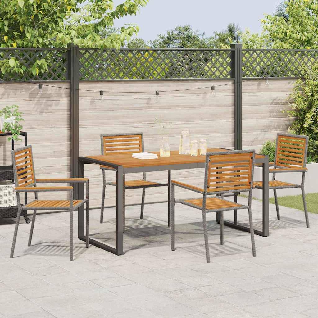 Ensemble repas jardin polyrotin bois acacia gris marron 160 x 80 x 75 cm - PANGIVO - Image 4