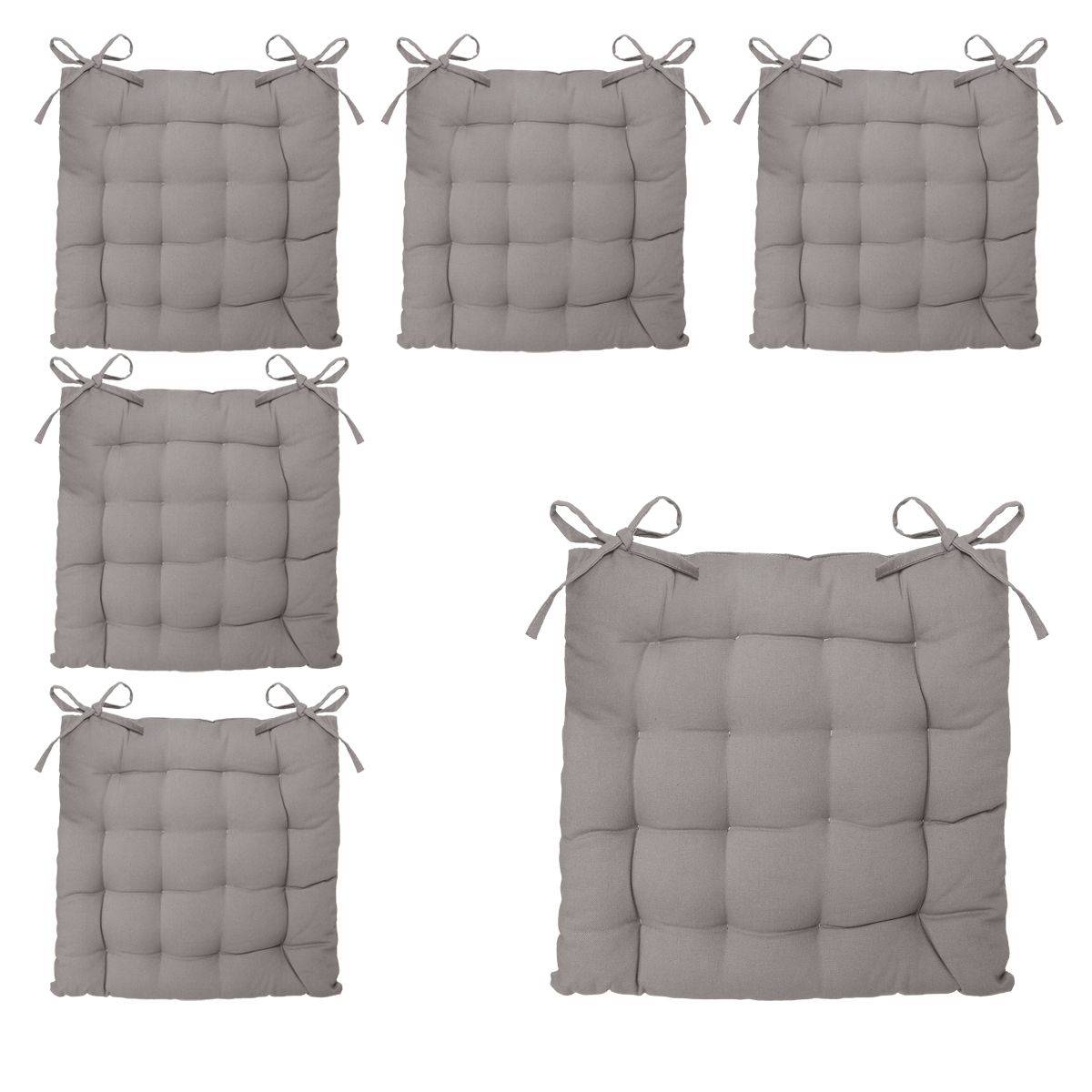 Lot de 6 Galettes de chaise en Coton Gris 38 x 38 cm - Image 1