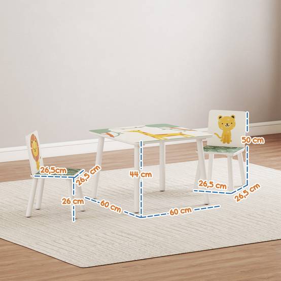 Ensemble table et chaises pour enfants 3 pièces, table et 2 chaises en pin pour enfants de 3 ans et plus, 60 x 60 x 44 cm, vert - Image 5
