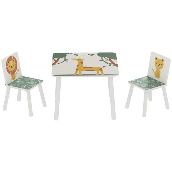Ensemble table et chaises pour enfants 3 pièces, table et 2 chaises en pin pour enfants de 3 ans et plus, 60 x 60 x 44 cm, vert - Image 2