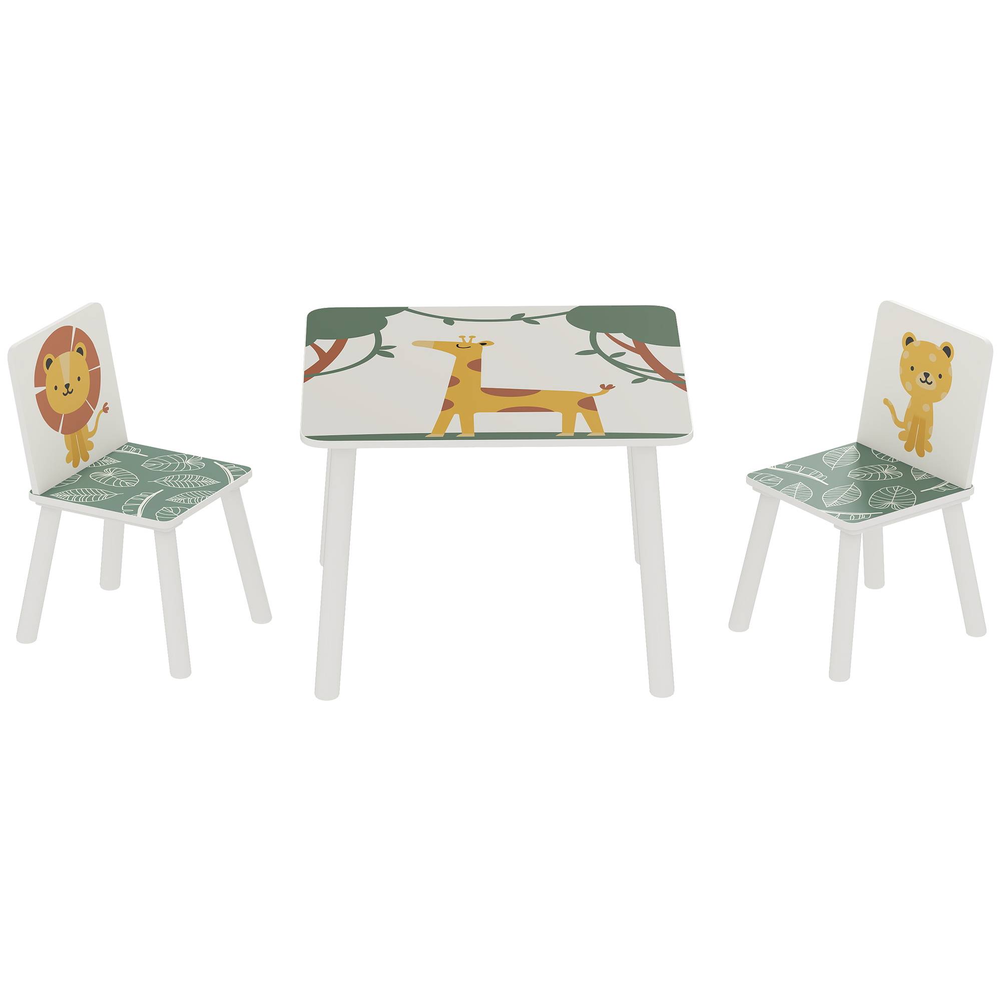 Ensemble table et chaises pour enfants 3 pièces, table et 2 chaises en pin pour enfants de 3 ans et plus, 60 x 60 x 44 cm, vert - Image 2