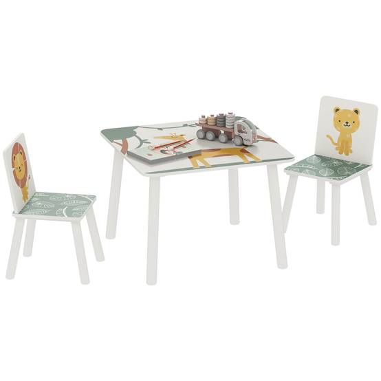 Ensemble table et chaises pour enfants 3 pièces, table et 2 chaises en pin pour enfants de 3 ans et plus, 60 x 60 x 44 cm, vert - Image 1