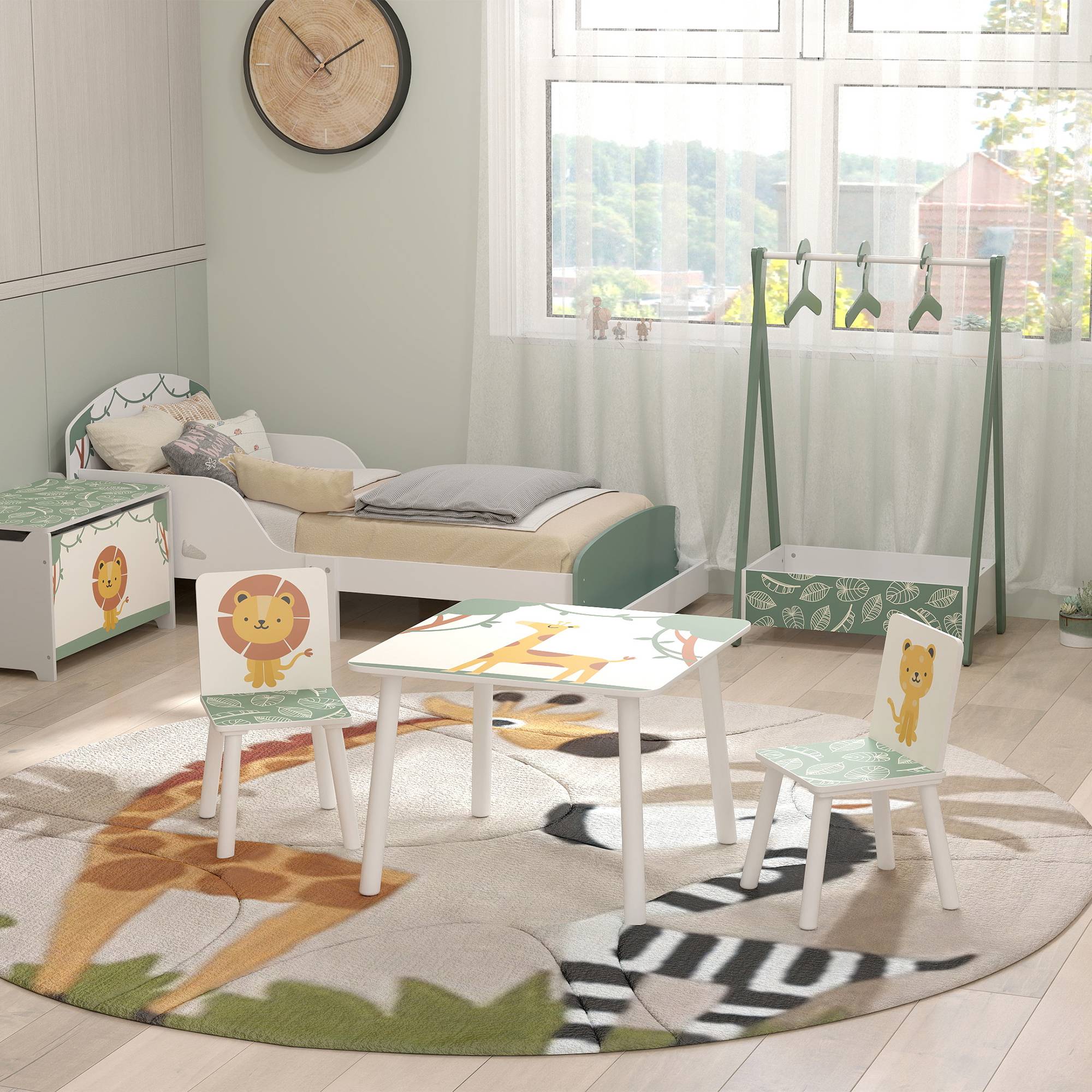 Ensemble table et chaises pour enfants 3 pièces, table et 2 chaises en pin pour enfants de 3 ans et plus, 60 x 60 x 44 cm, vert - Image 4
