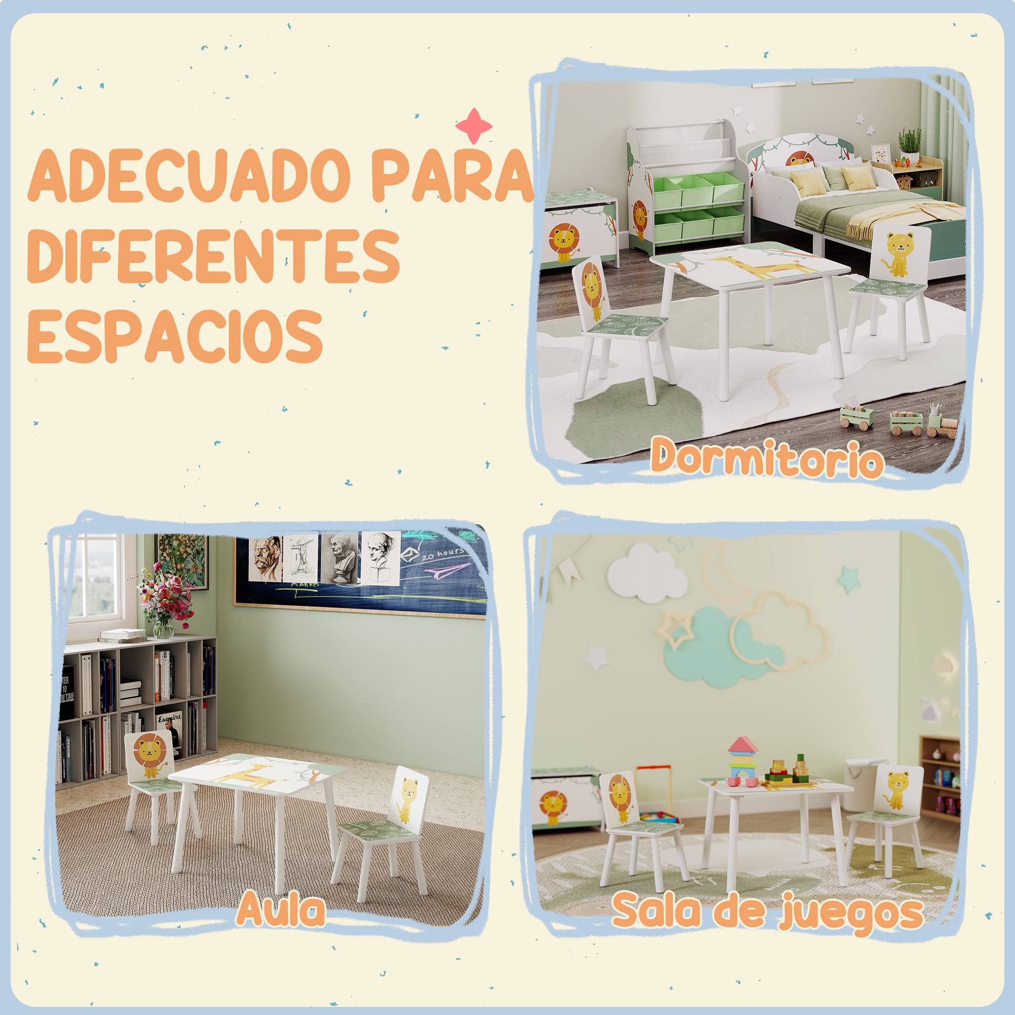 Ensemble table et chaises pour enfants 3 pièces, table et 2 chaises en pin pour enfants de 3 ans et plus, 60 x 60 x 44 cm, vert - Image 10