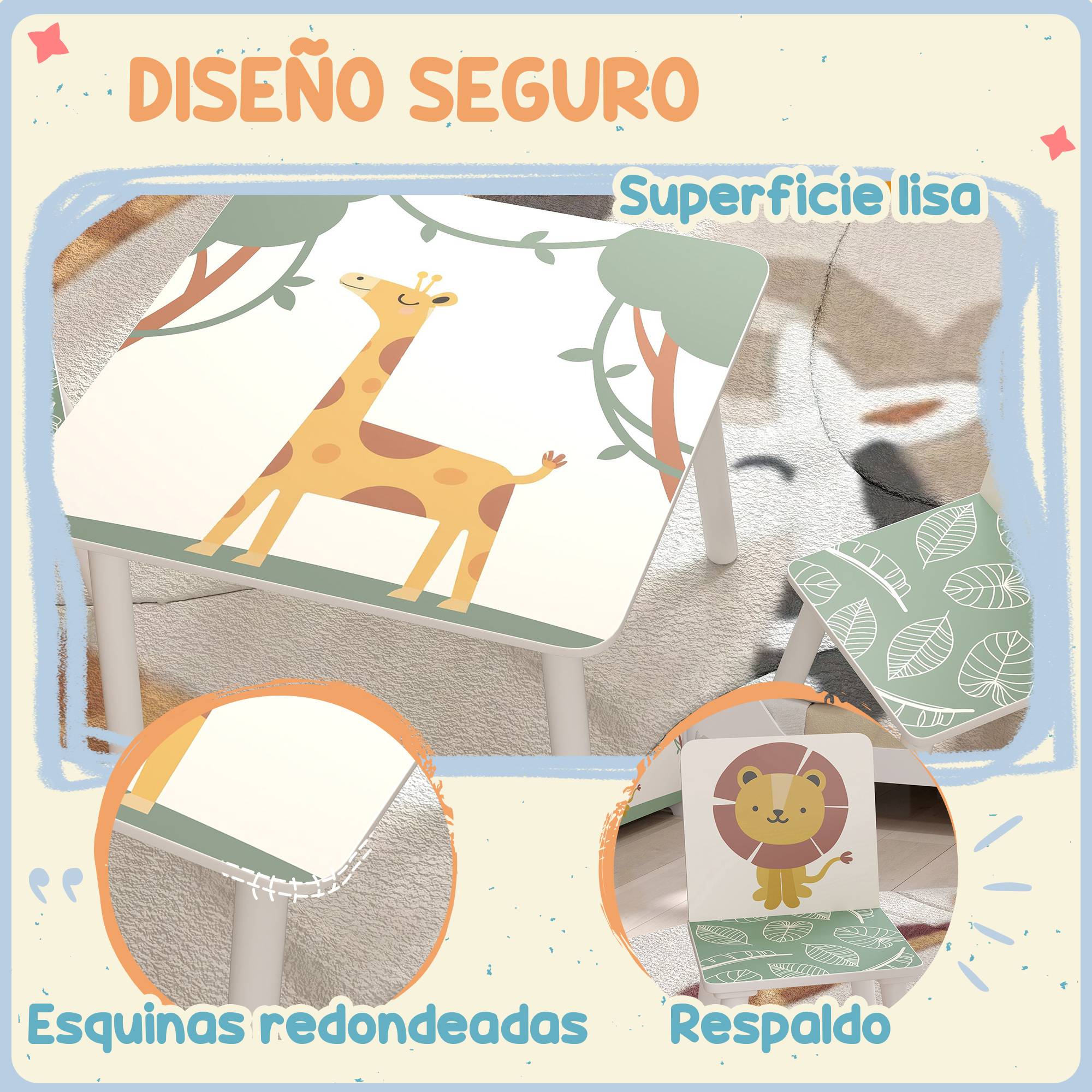 Ensemble table et chaises pour enfants 3 pièces, table et 2 chaises en pin pour enfants de 3 ans et plus, 60 x 60 x 44 cm, vert - Image 8