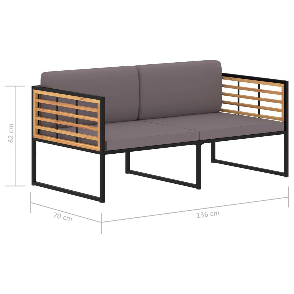 Helloshop26 - Banc de jardin meuble de patio d'extérieur terrasse avec coussins 136 x 70 x 62 cm bois d'acacia gris foncé - Image 7