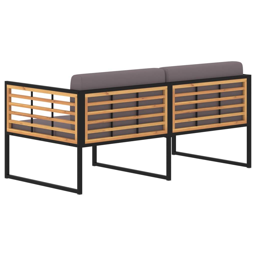 Helloshop26 - Banc de jardin meuble de patio d'extérieur terrasse avec coussins 136 x 70 x 62 cm bois d'acacia gris foncé - Image 4