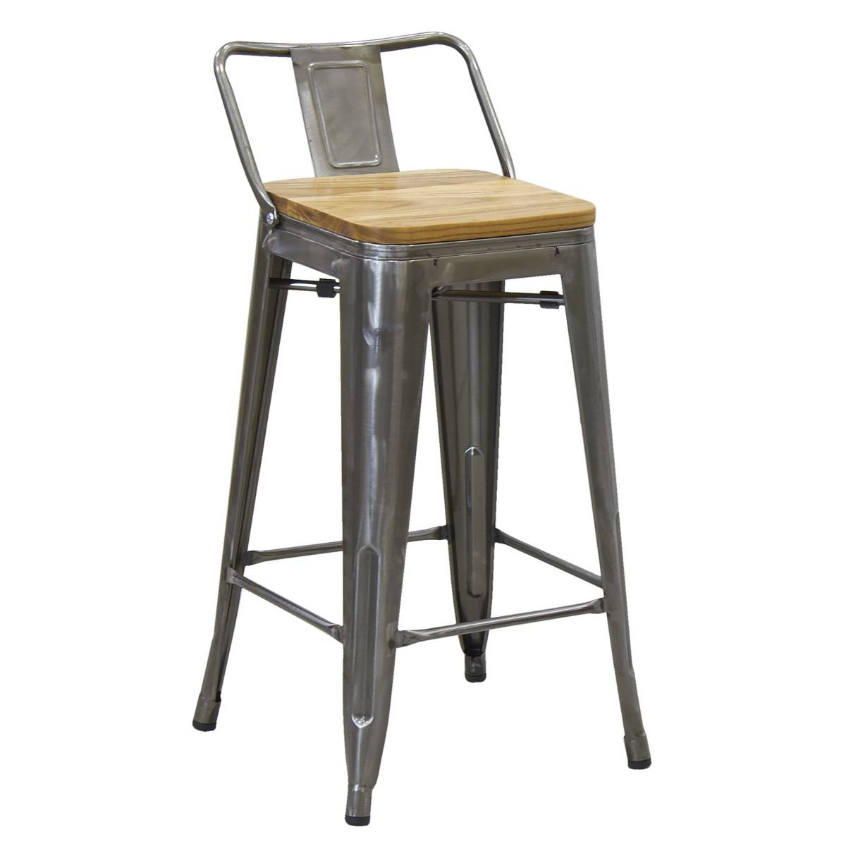 Aubry Gaspard - Tabouret de bar en acier brossé et bois d'orme huilé - Image 1
