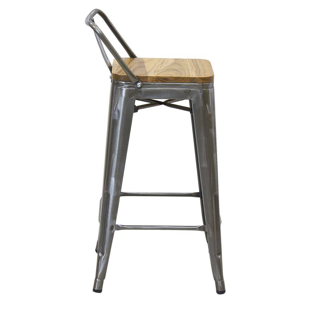 Aubry Gaspard - Tabouret de bar en acier brossé et bois d'orme huilé - Image 2