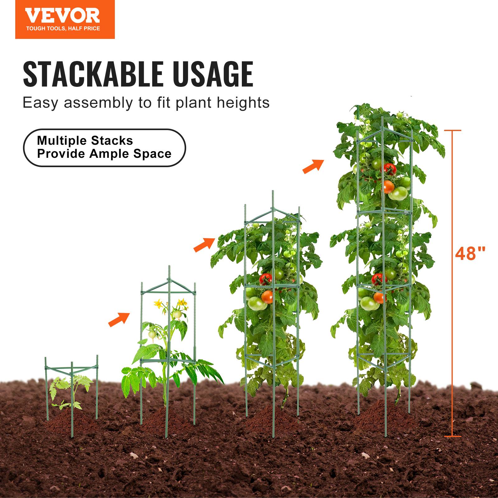 VEVOR Lot 6 cages tomates 122cm, support plantes, treillis, empilable, jardin, légumes. - Image 2