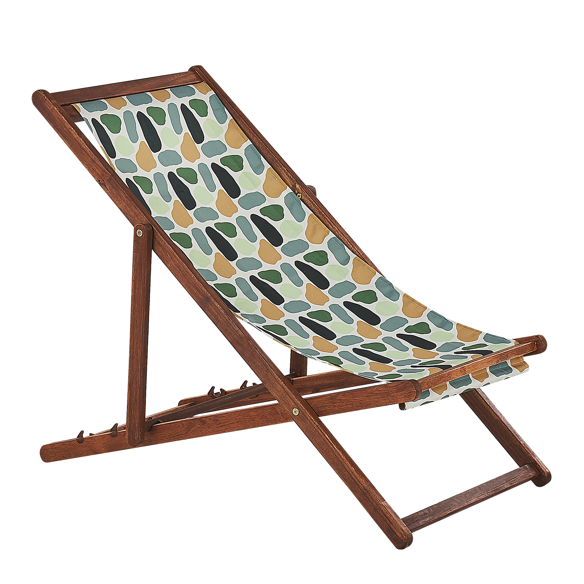 Beliani - 2 Transats Chiliennes Pliantes et Réglables en Bois d'Acacia Foncé et Textile Motif Géométrique avec Toiles de Remplacement - Image 4