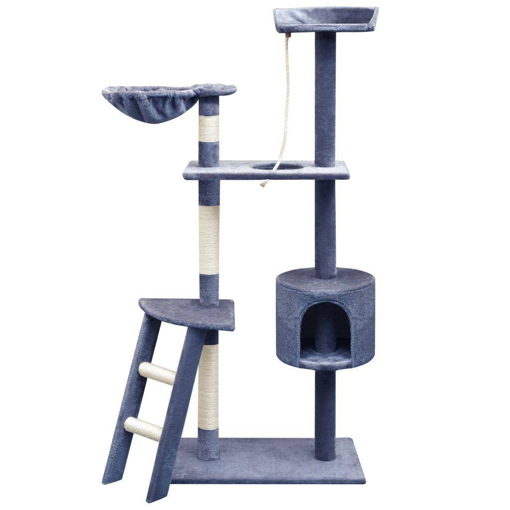 Helloshop26 - Arbre à chat griffoir grattoir niche jouet animaux peluché en sisal 150 cm bleu foncé - Image 1
