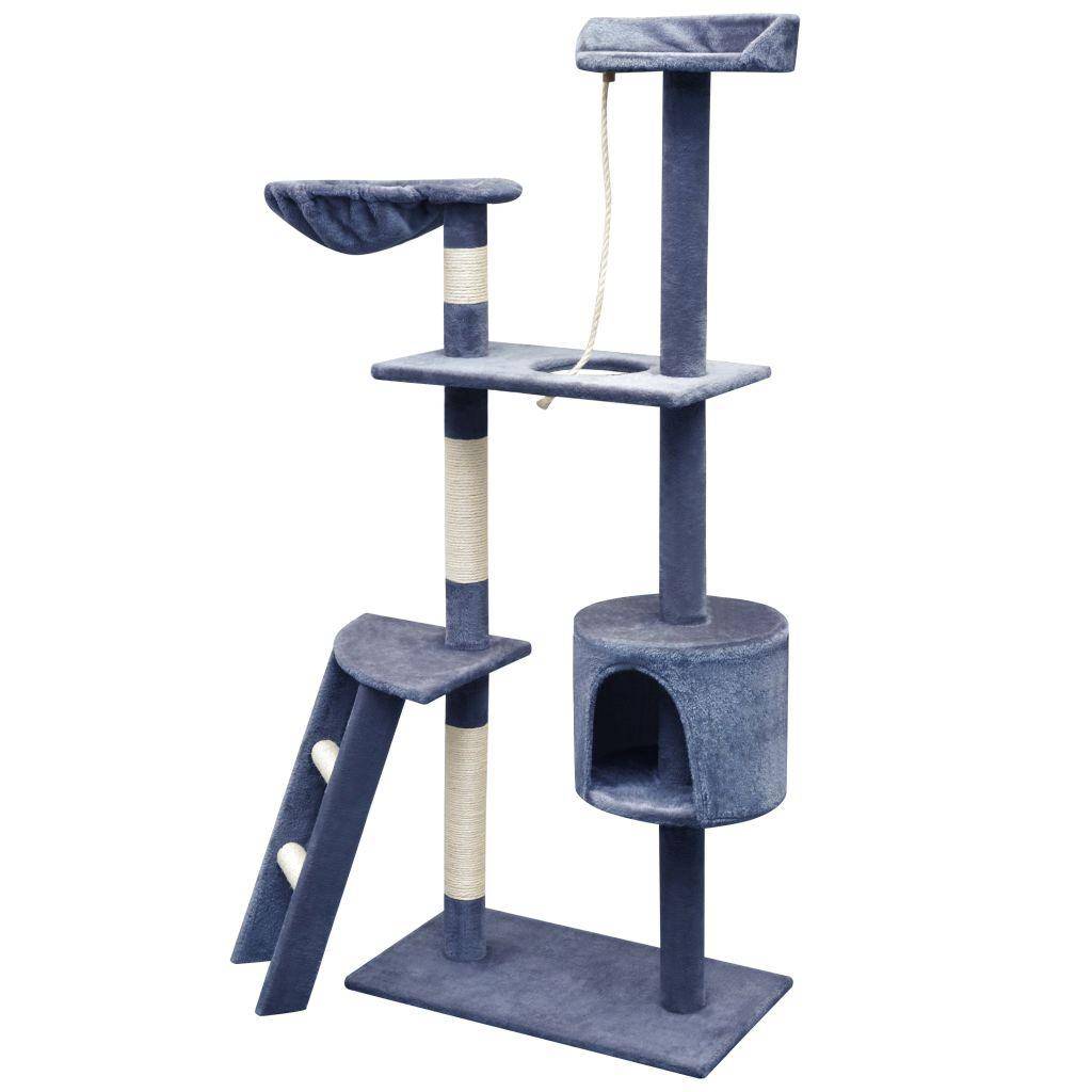Helloshop26 - Arbre à chat griffoir grattoir niche jouet animaux peluché en sisal 150 cm bleu foncé - Image 2