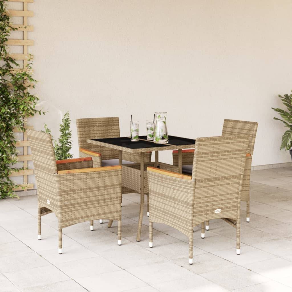 ComfortXL - Petit Salon de Jardin 5 Pièces Résine Tressée Beige Table Verre 80cm Chaises Finition Acacia – ComfortXL Outdoor Living - Image 1