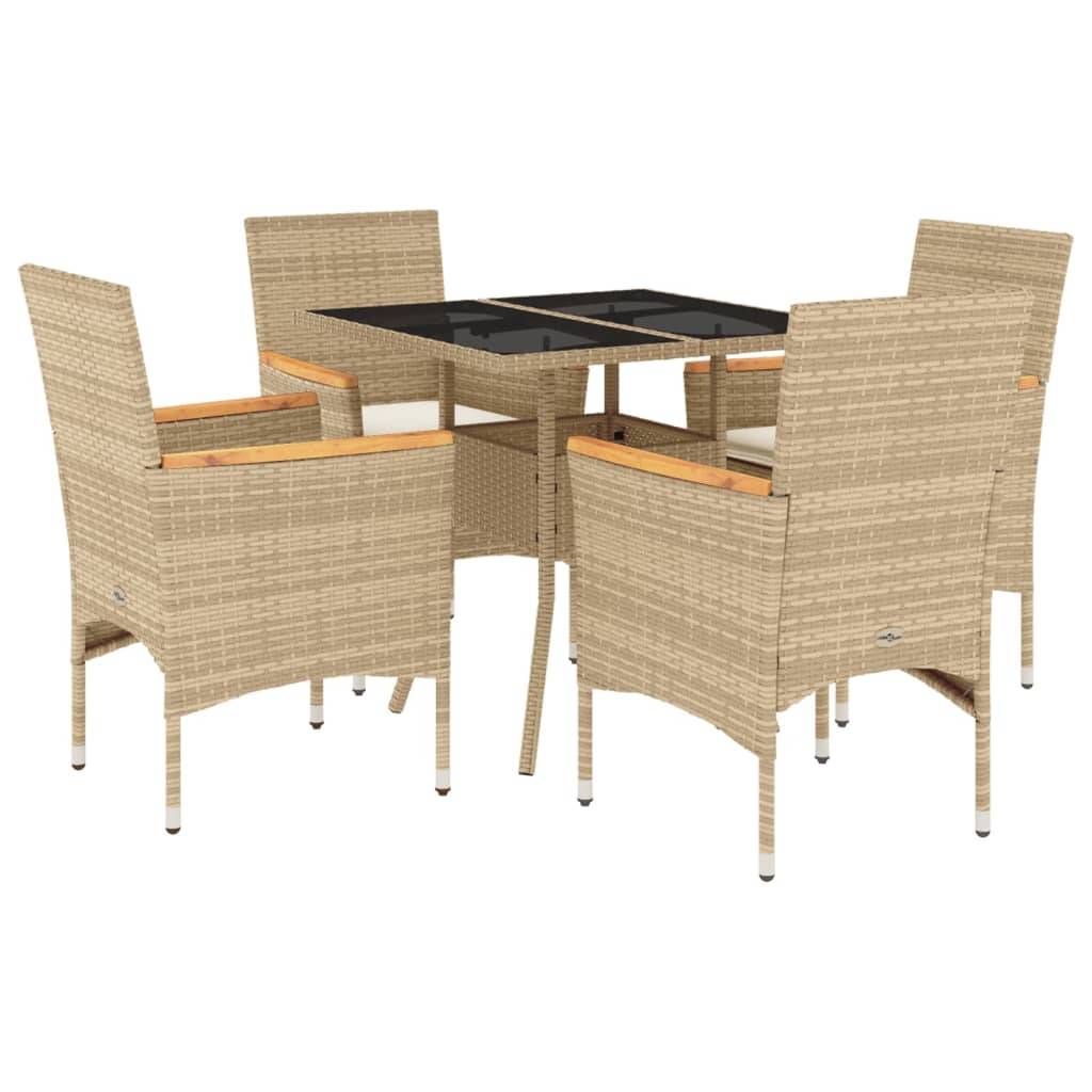 ComfortXL - Petit Salon de Jardin 5 Pièces Résine Tressée Beige Table Verre 80cm Chaises Finition Acacia – ComfortXL Outdoor Living - Image 2