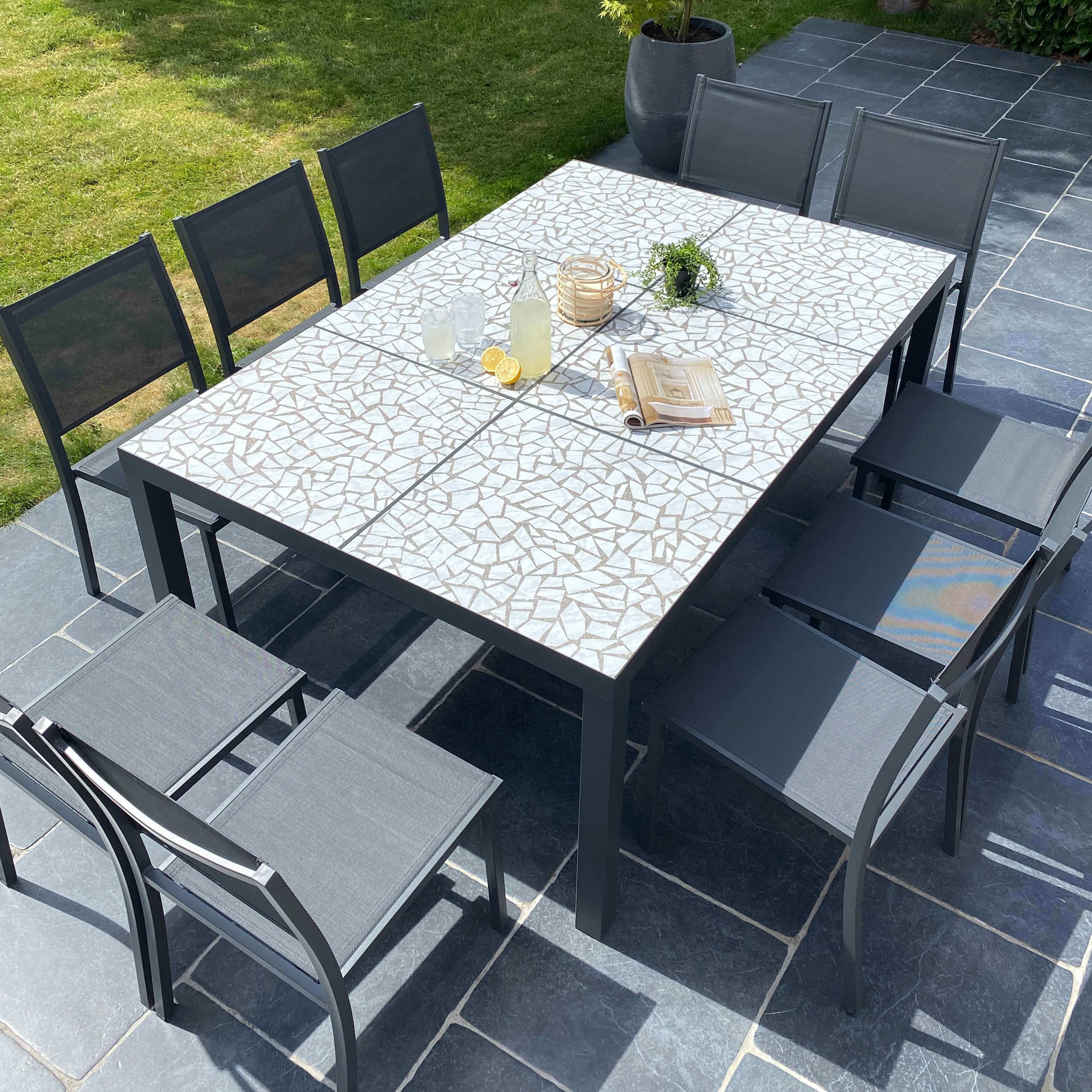 Oviala - Ensemble table de jardin en céramique effet mozaic avec 10 chaises
 Tivoli - Oviala - Image 2