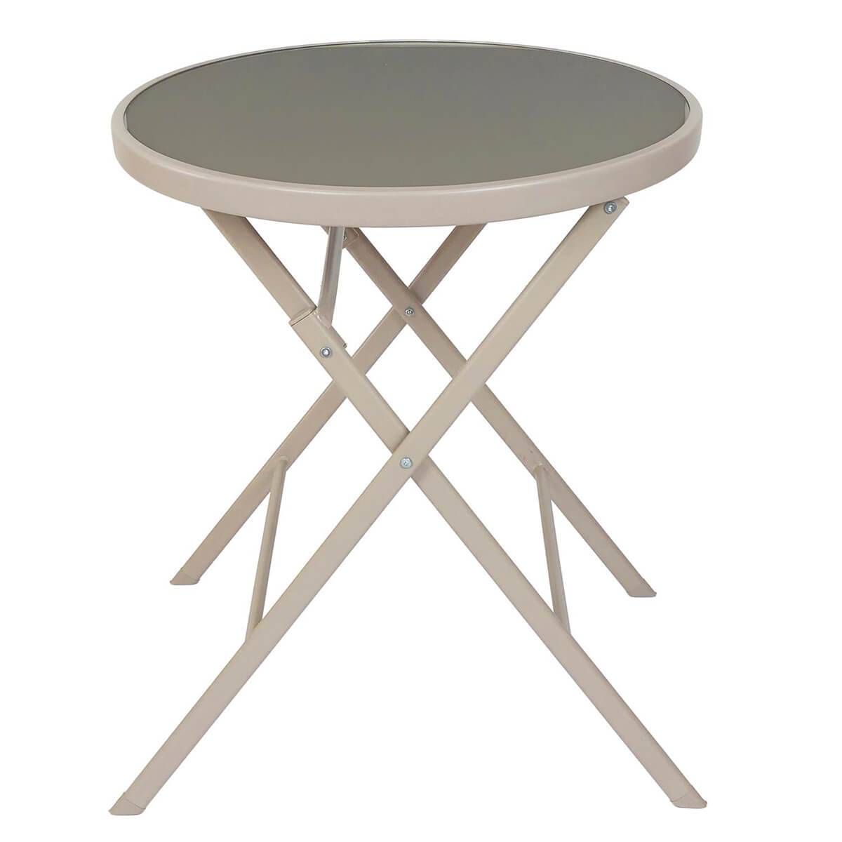 ALTOBUY - Table Pliante de Jardin Ronde Beige en Métal et Verre Trempé - SOHAN - Image 1
