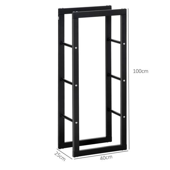 Range bûches Etagère porte bois de cheminée porte-bûches intérieur et extérieur charge max. 100 Kg dim. 40L x 25l x 100H cm métal noir - Image 5