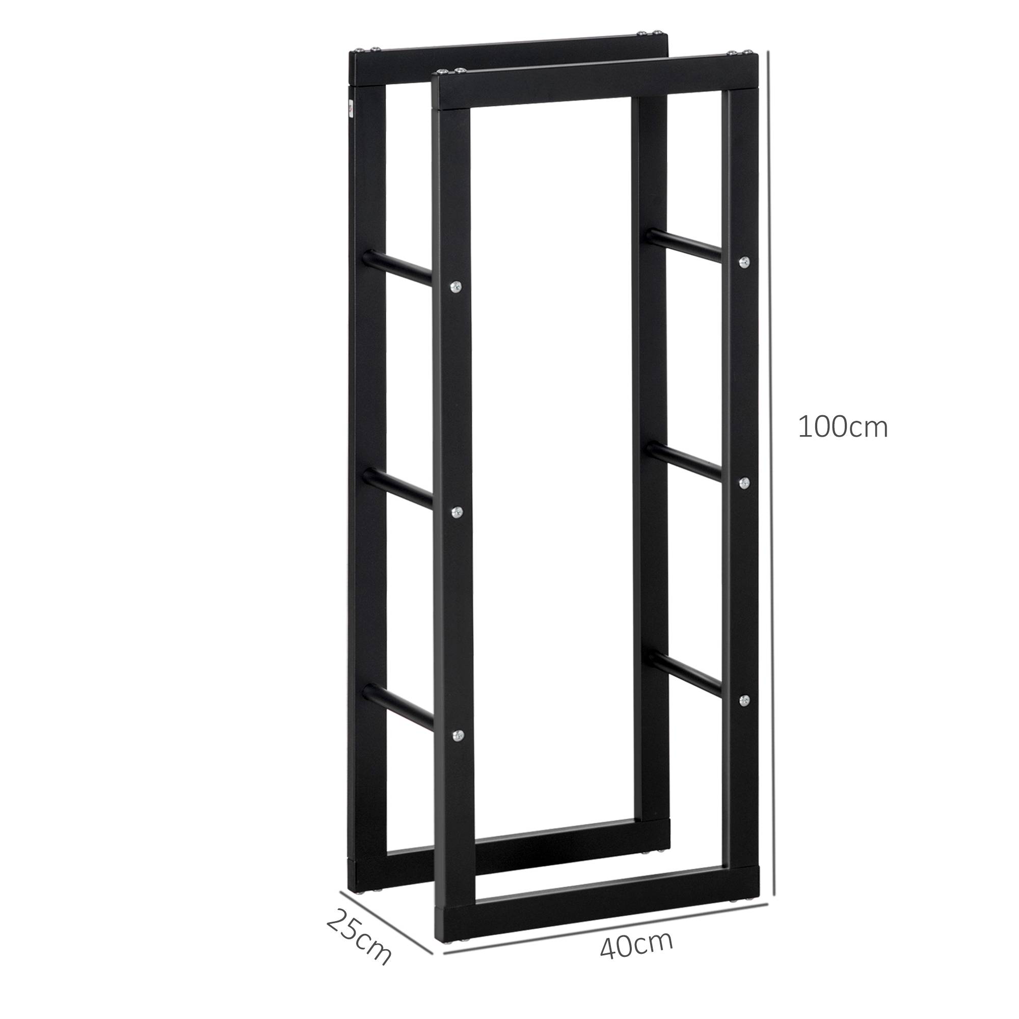 Range bûches Etagère porte bois de cheminée porte-bûches intérieur et extérieur charge max. 100 Kg dim. 40L x 25l x 100H cm métal noir - Image 5