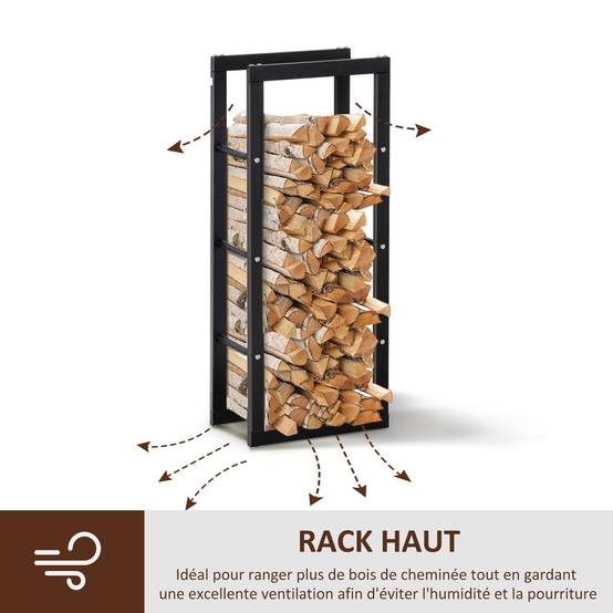 Range bûches Etagère porte bois de cheminée porte-bûches intérieur et extérieur charge max. 100 Kg dim. 40L x 25l x 100H cm métal noir - Image 7