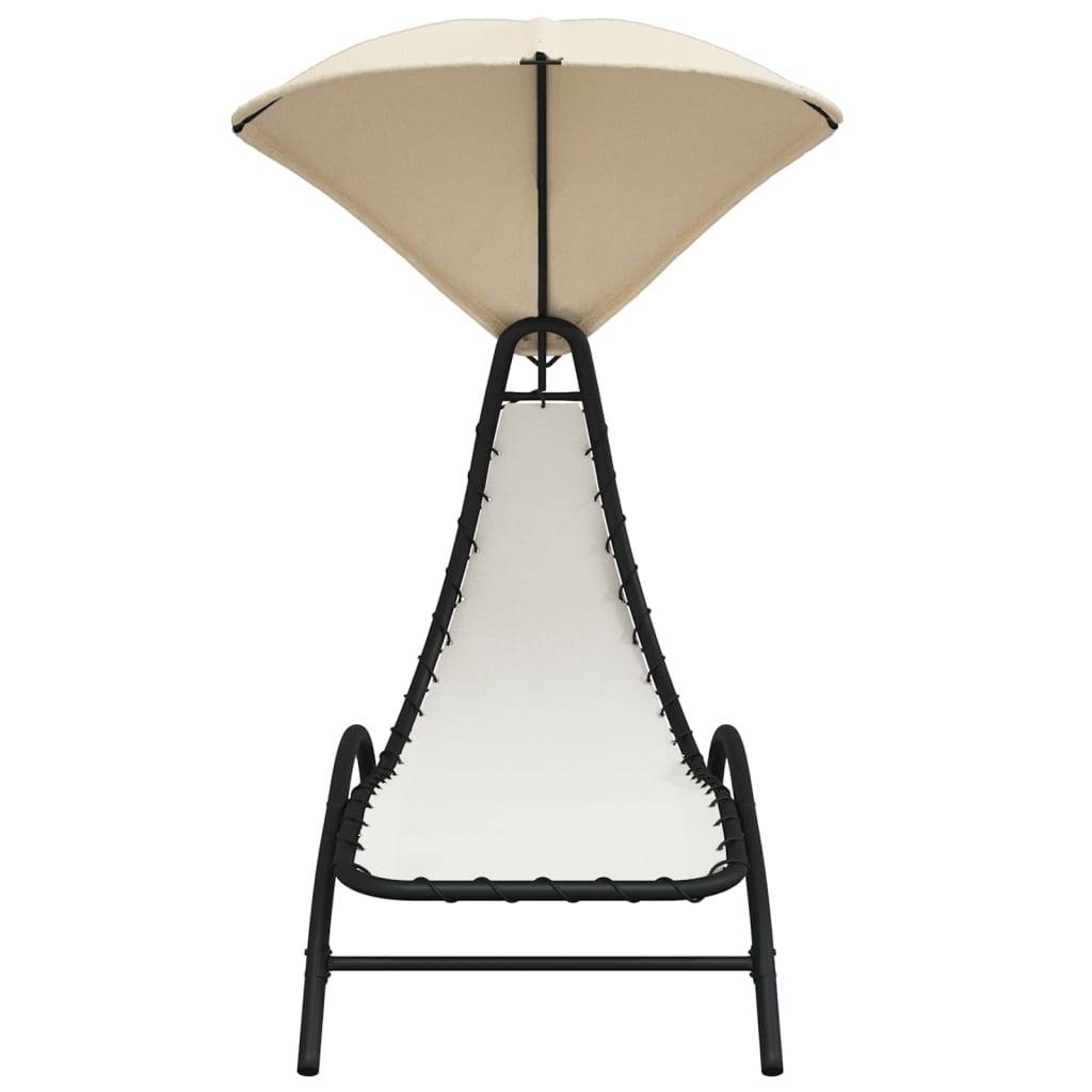 Helloshop26 - Transat chaise longue bain de soleil lit de jardin terrasse meuble d'extérieur avec auvent crème 167x80x195 cm tissu et acier - Image 2