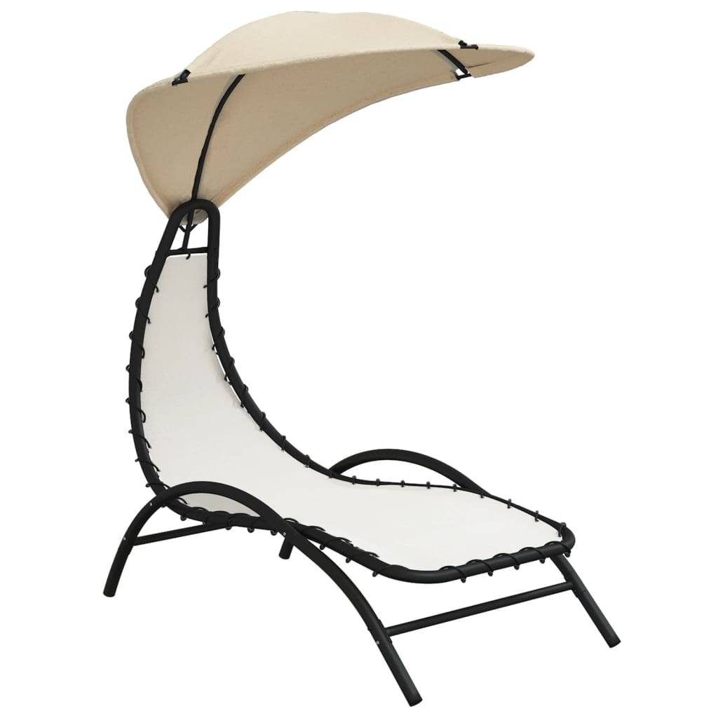Helloshop26 - Transat chaise longue bain de soleil lit de jardin terrasse meuble d'extérieur avec auvent crème 167x80x195 cm tissu et acier - Image 1