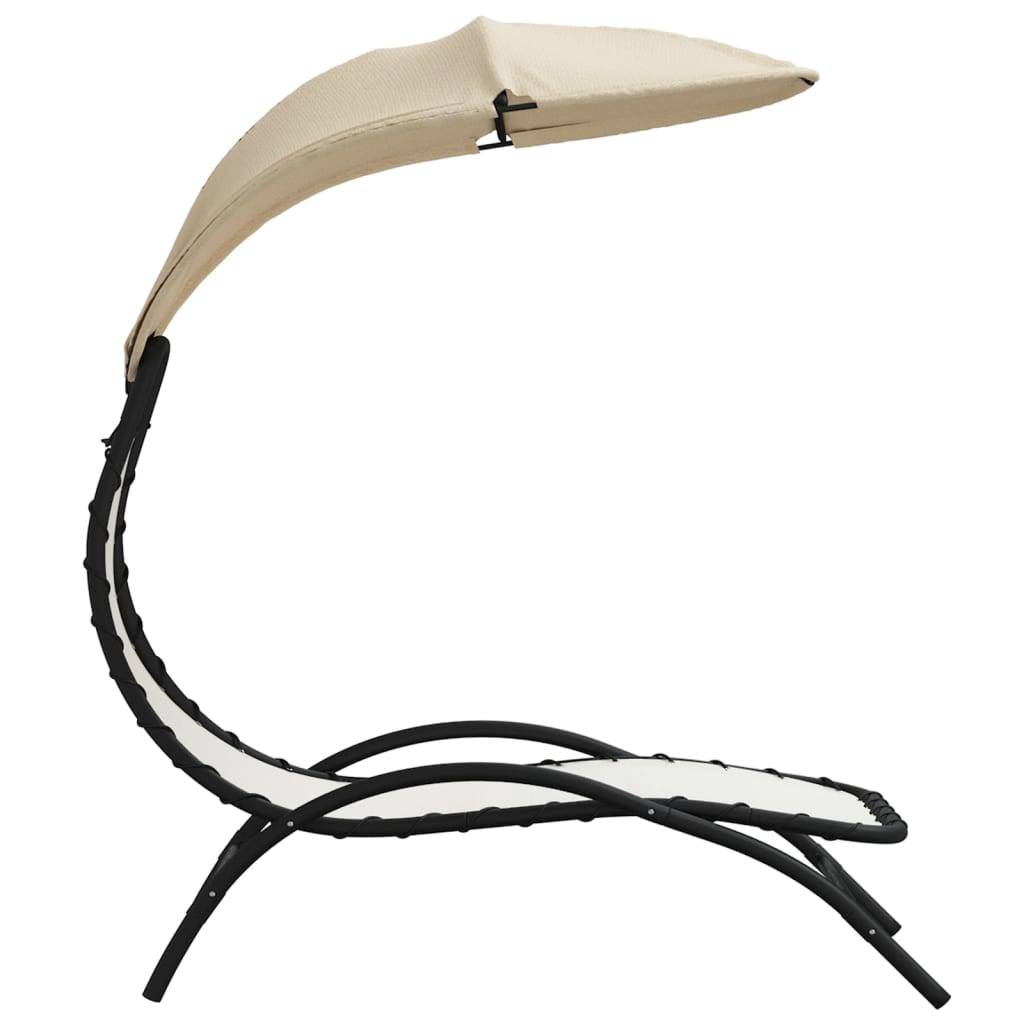 Helloshop26 - Transat chaise longue bain de soleil lit de jardin terrasse meuble d'extérieur avec auvent crème 167x80x195 cm tissu et acier - Image 3