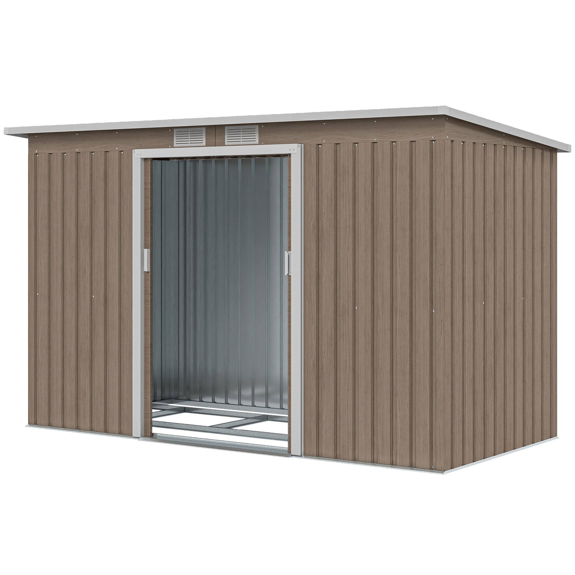 Abri de jardin acier avec 2 aérations et portes coulissantes 280x130x172 cm cabanon extérieur bois brun - Image 2