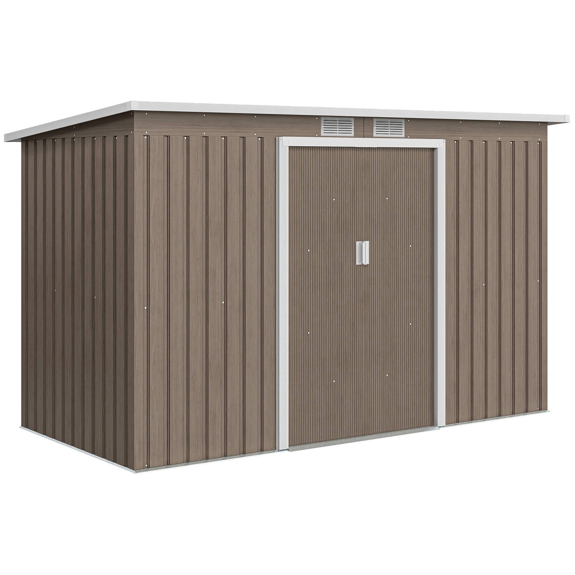 Abri de jardin acier avec 2 aérations et portes coulissantes 280x130x172 cm cabanon extérieur bois brun - Image 1