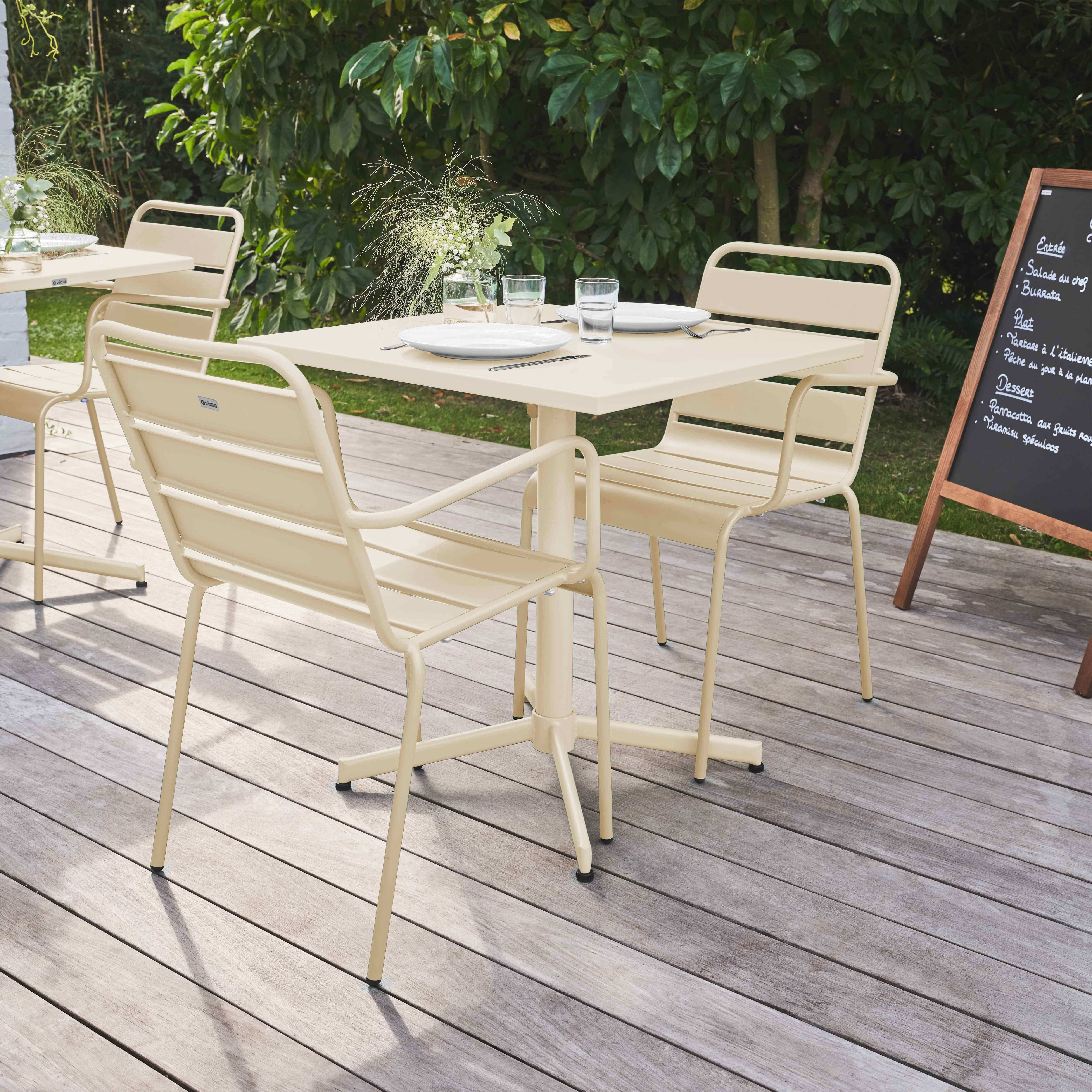Oviala - Ensemble table de jardin carrée et 2 fauteuils métal ivoire Palavas - Oviala - Image 3