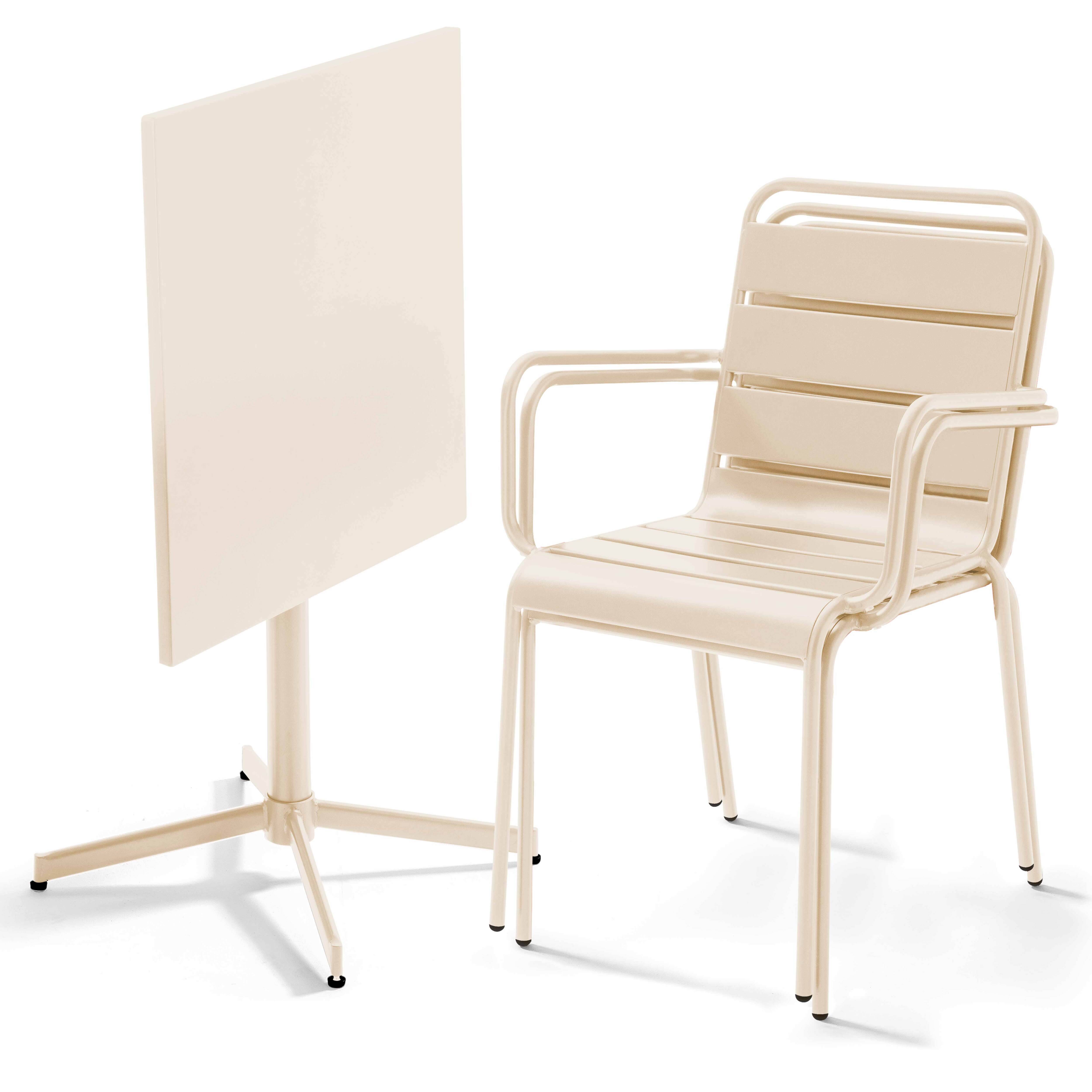 Oviala - Ensemble table de jardin carrée et 2 fauteuils métal ivoire Palavas - Oviala - Image 2