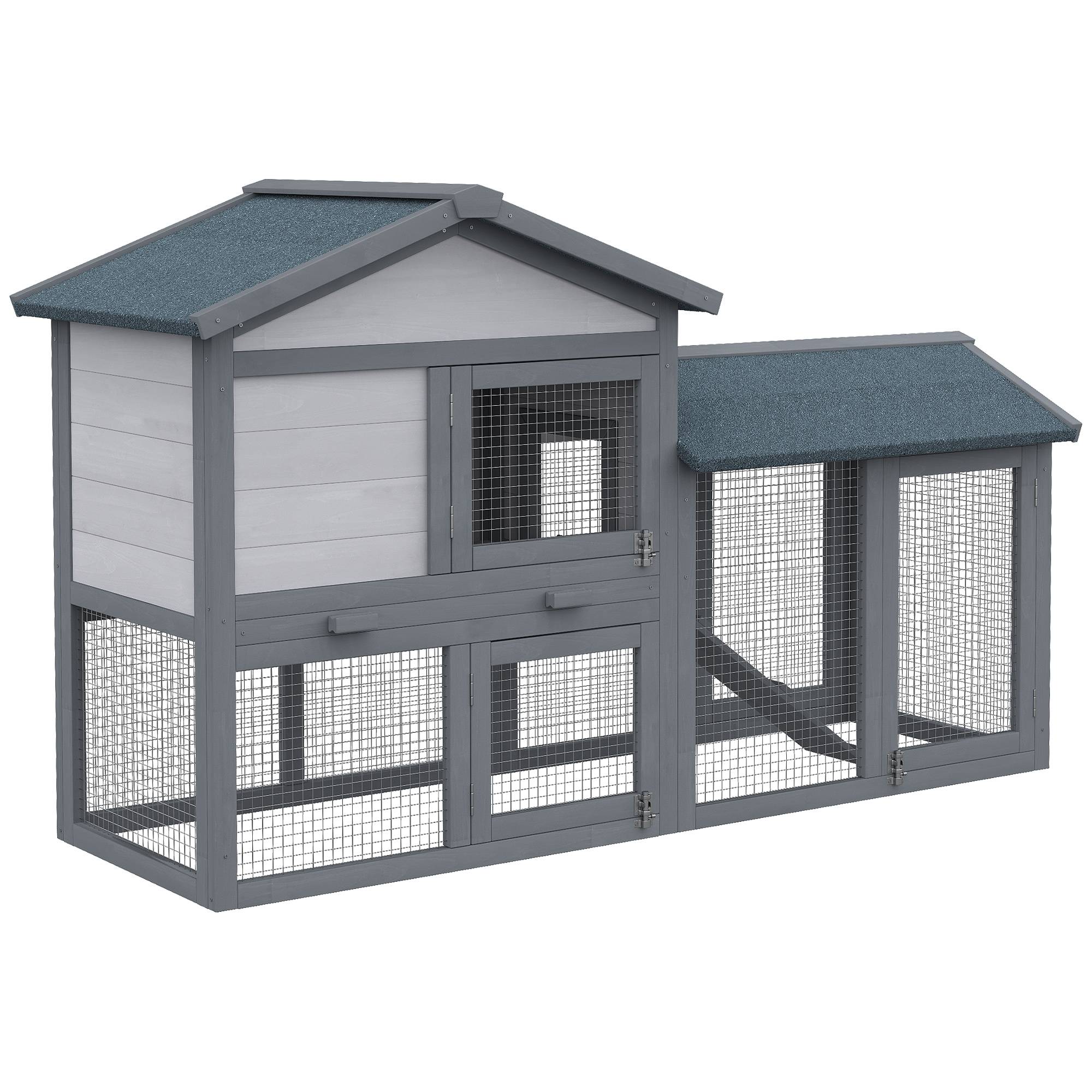 Grand Clapier Extérieur en Bois Gris avec Enclos Spacieux et Rampe pour Lapins 147x54x84cm - ComfortXL Outdoor Living - Image 1