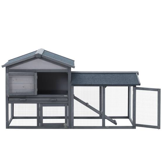 Grand Clapier Extérieur en Bois Gris avec Enclos Spacieux et Rampe pour Lapins 147x54x84cm - ComfortXL Outdoor Living - Image 9