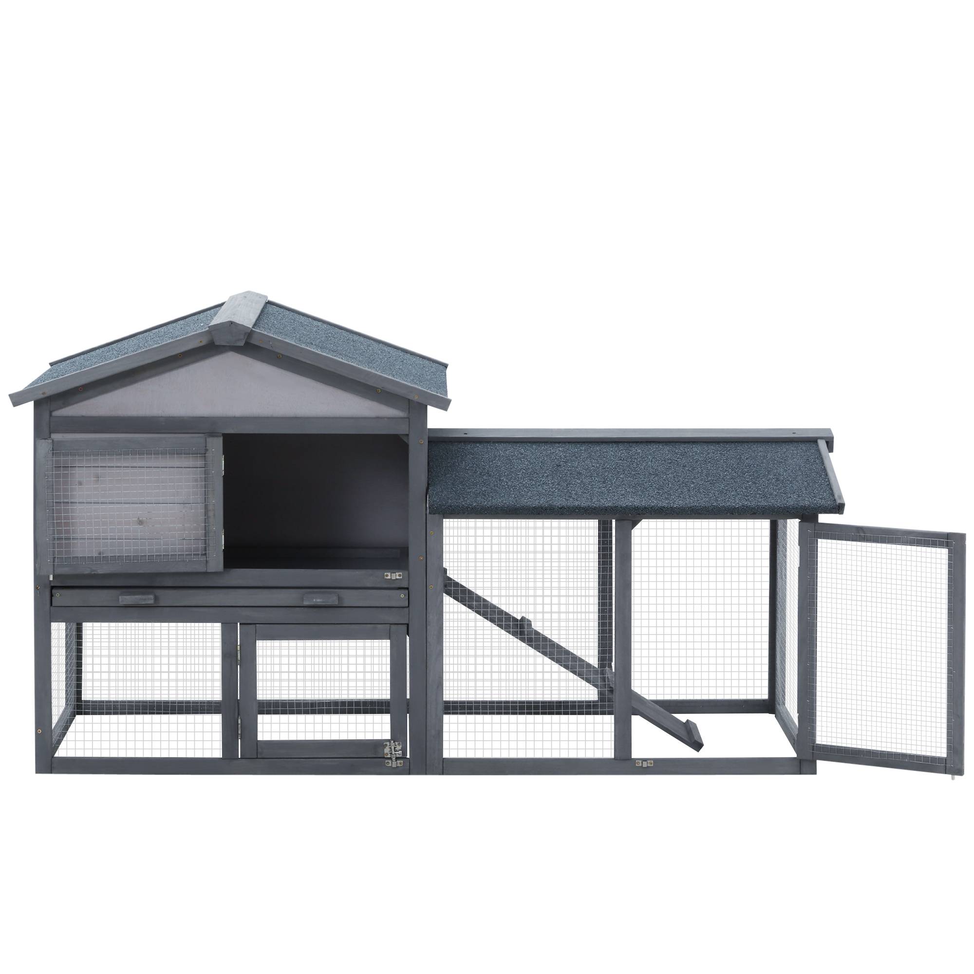 Grand Clapier Extérieur en Bois Gris avec Enclos Spacieux et Rampe pour Lapins 147x54x84cm - ComfortXL Outdoor Living - Image 9