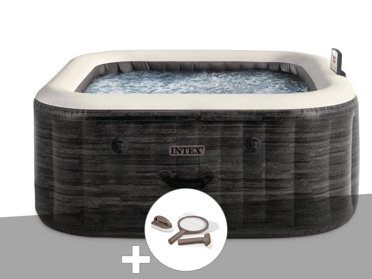 Kit spa gonflable Intex PureSpa Ardoise carré Bulles 4 places + Kit d'entretien