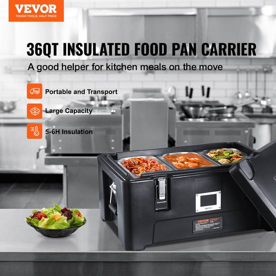 VEVOR Conteneur isotherme 30 L, LLDPE, chargement haut, 3 bacs inox. Traiteur, cantine. - Image 2