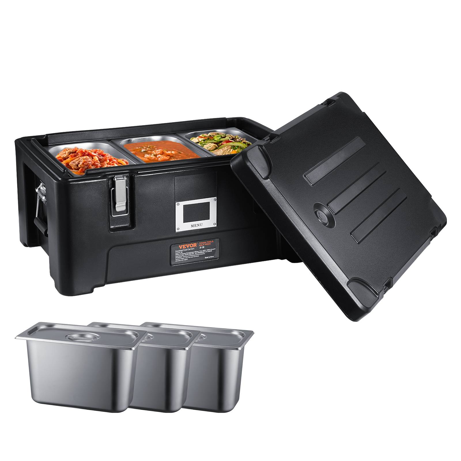 VEVOR Conteneur isotherme 30 L, LLDPE, chargement haut, 3 bacs inox. Traiteur, cantine. - Image 1