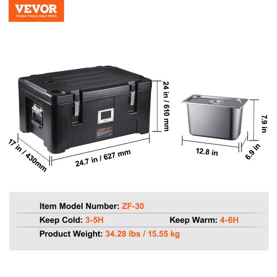 VEVOR Conteneur isotherme 30 L, LLDPE, chargement haut, 3 bacs inox. Traiteur, cantine. - Image 7