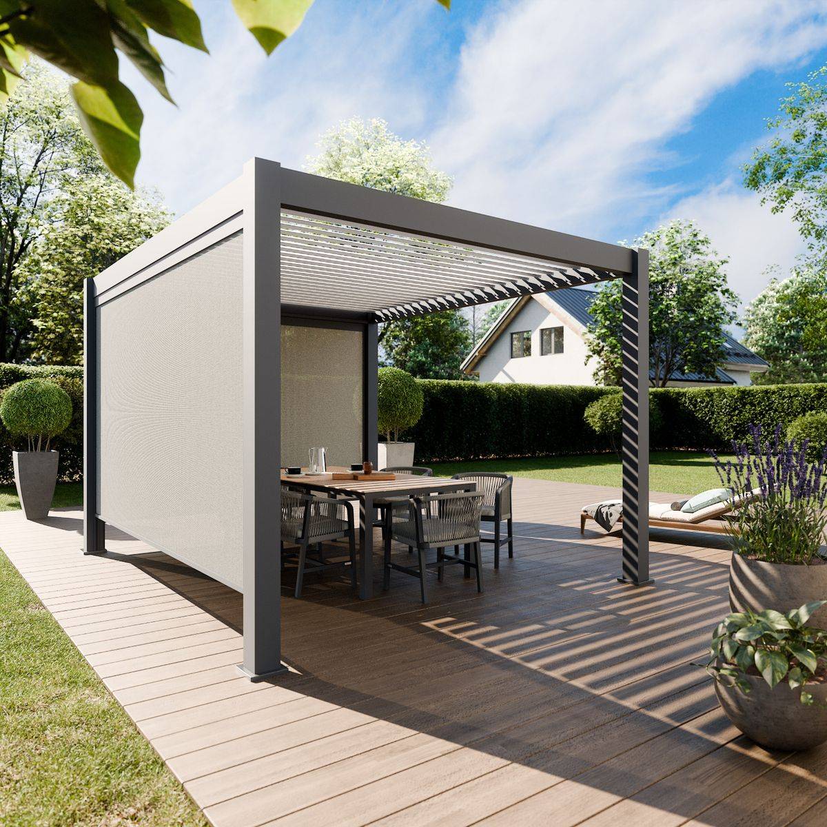 Direct Abris - Pergola Bioclimatique Aluminium Autoportée 12m² - 3x4m Deux Stores - Anthracite - 25 Lames Inclinables 120 degrés - ECLIPSE - Image 1