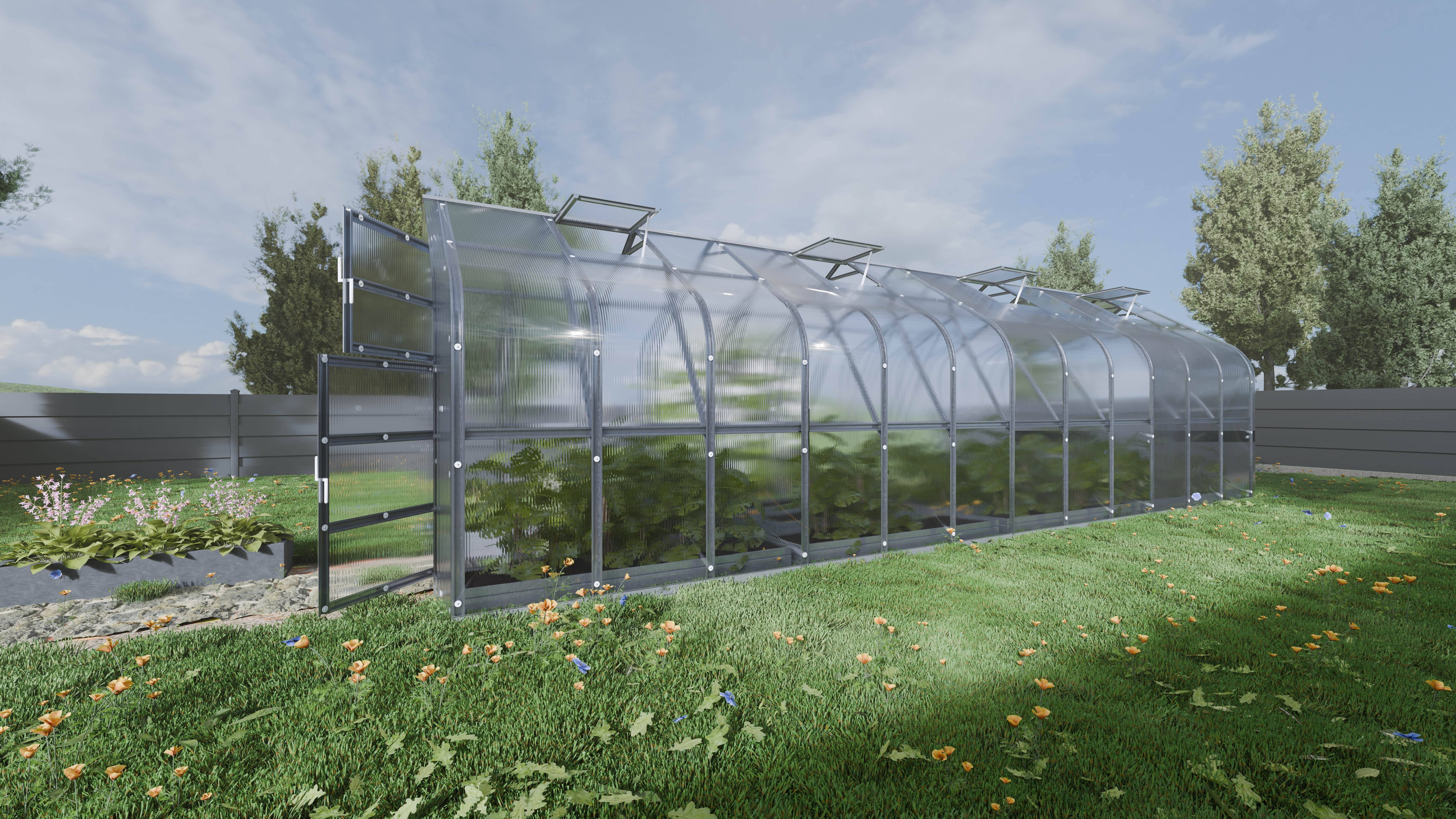 Serre de jardin polycarbonate 2,5 x 8 m (20 m²) 6 mm 4 volets automatiques - Klasika - Image 2
