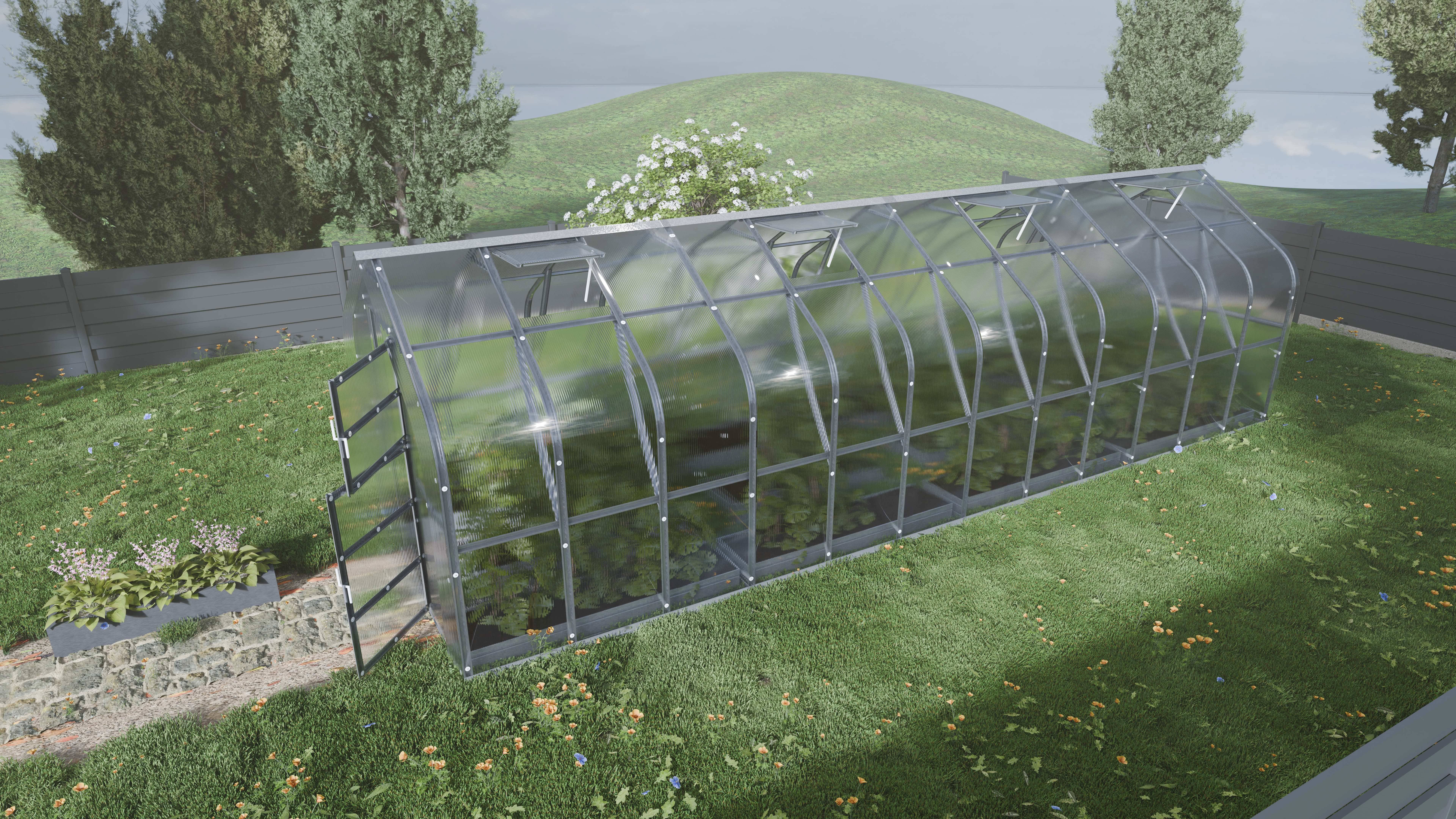 Serre de jardin polycarbonate 2,5 x 8 m (20 m²) 6 mm 4 volets automatiques - Klasika - Image 1