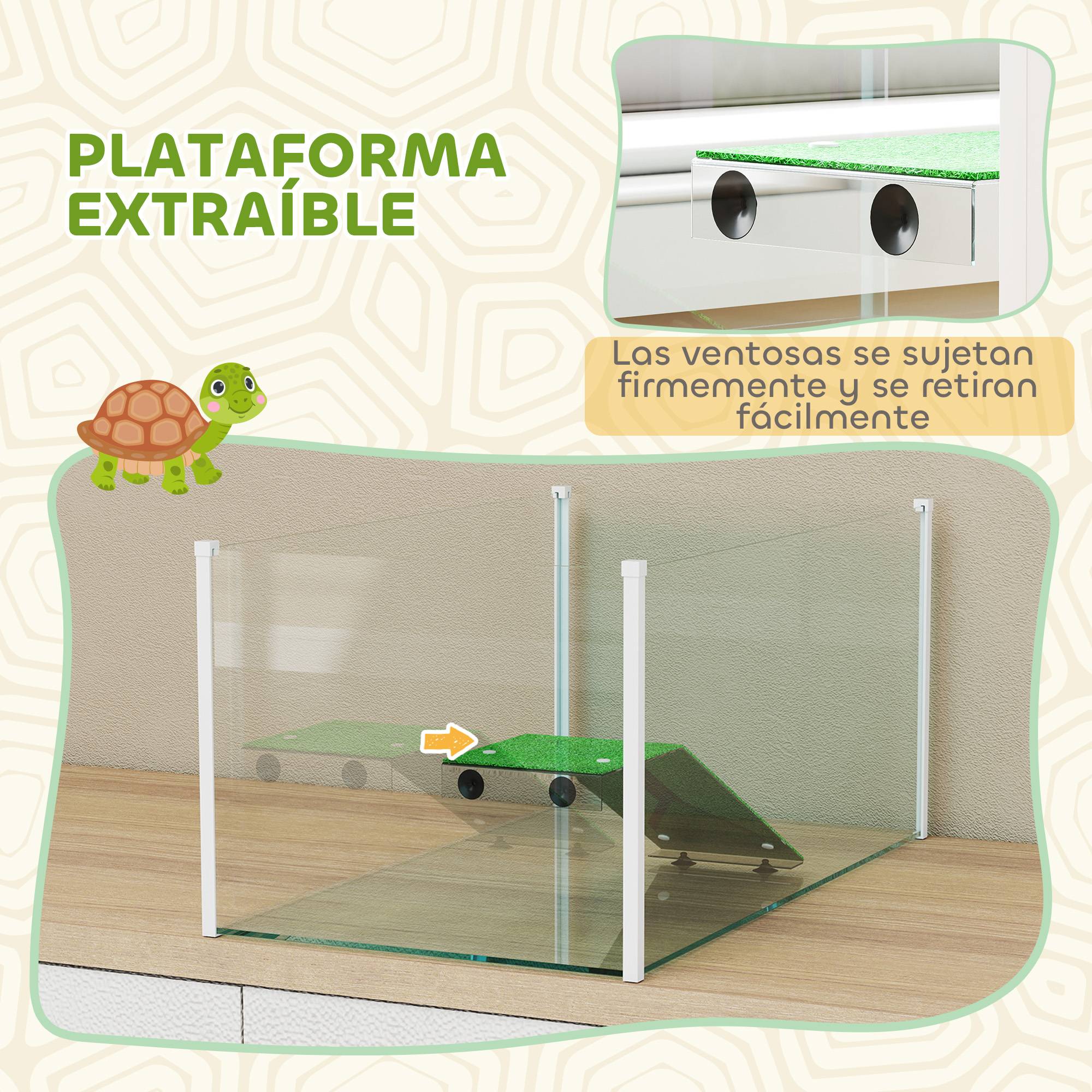 Aquarium pour tortues, terrarium avec plateforme, rampe et vue panoramique 360°, 60x35x28 cm, blanc - Image 7